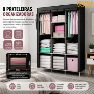 Guarda Roupa Dobrável Organizador Colmeia Preto 8 Prateleiras IRSINA - Imagem 4
