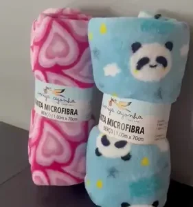 Kit 3 Mantas Cobertor Microfibra Infantil Bebê Estampada Cor Menina - Imagem 2
