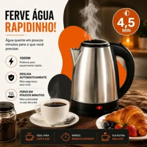 Chaleira Jarra Elétrica 1,8l Litros Em Inox Desligamento Automático Aquecimento Rápido Segura Café Chá Fácil Abertura Alça Viacruz - Imagem 6