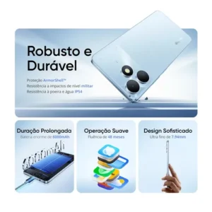 Celular Smartphone Realme Note 80s 128gb 4gb Ram Dual Sim Azul Bateria 6000mah Ultrafino 7,94 Mm Resistência À Poeira E Água Ip54 - Imagem 2