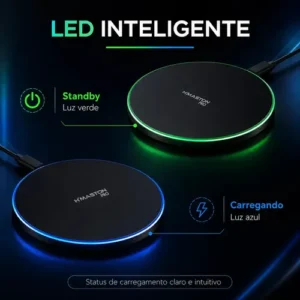 Carregador Turbo Rápida 20w Com LED Preto Base Wireless Universal Para Celular iPhone Samsung Xiaomi Android Turbo Compacto Mesa Pitia - Imagem 4