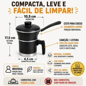Panela Cuzcuz Cuscuzeira Individual Kit 2 Em 1 Alumínio Mini - Imagem 3