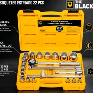 Jogo Kit de Ferramentas Manuais Chave Catraca 1/2 8 a 32mm BCS022 The Black Tools Cor Amarelo - Imagem 5