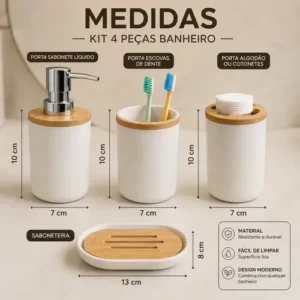 Kit 4 Peças Para Banheiro Porta Sabonete Líquido Algodão Esc - Imagem 5