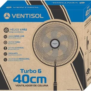 Ventilado De Coluna Turbo 6 Pás 40cm Preto Ventisol Diâmetro 40 Cm Frequência 80 Watts - Imagem 3