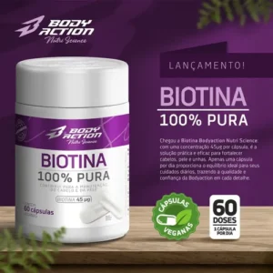 Kit 3x Biotina 100% Pura Total 180 Cápsulas Bodyaction Sem Sabor - Imagem 2