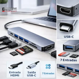 Hub Usb-c Hdmi 7x1 Cabo Adaptador Macbook iPad Computador Pc Notebook Tablet Air M1 M2 Dex 4k 7 Em 1 Chrome Technology - Imagem 4