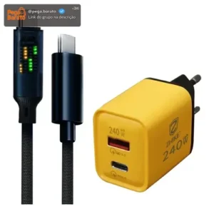 Carregador Gan 240w + Cabo Led Tipo C 65w Kit Turbo Zhike - Imagem 1