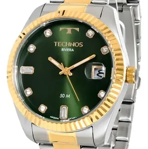 Relógio Technos Masculino Riviera Social Analógico Aço Cor da correia Misto Cor do bisel Dourado Cor do fundo Verde - Imagem 13