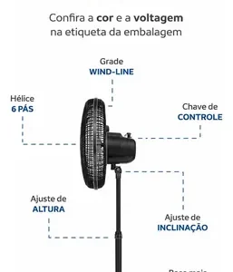 Ventilador Oscilante De Coluna Ventisol 30cm Turbo 6 Pás Preto - Imagem 7
