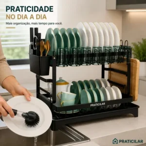 Escorredor De Louça Inoxidável 2 Andares Drenagem Automática Bandeja Grande 360o Organizador Pia Com Porta Pratos Tigelas Talheres Copos - Imagem 6