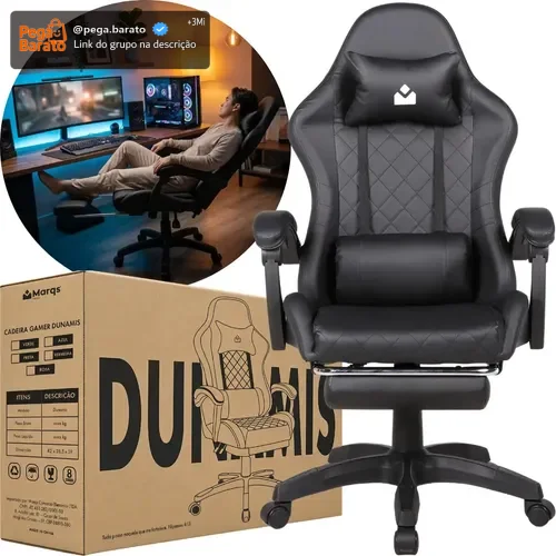 Cadeira De Escritorio Gamer Ergonômica Dunamis Preta Marqs Home Reclinável 180kg Resistente Giratória Confortavel Computador