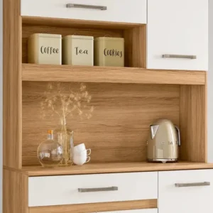 Kit Armário De Cozinha Compacto Magazine Com 5 Portas E 1 Gaveta Multiuso E Bancada Multifuncional Organizador Design Moderno Cor Freijó Off White - Imagem 5