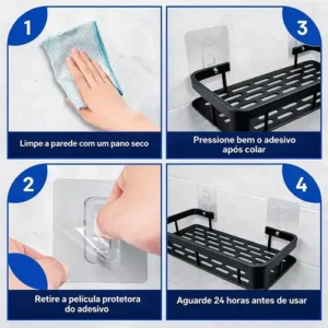 Kit 2 Suporte Porta Shampoo Sabonete Prateleira Banheiro Adesivo Parede Sem Furar Box Porta Sabonete Luxo Cor Preto Hytalux - Imagem 7