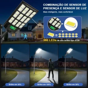 Kit 2 1000w Luminaria Poste Solar Potente Com Sensor - Imagem 7