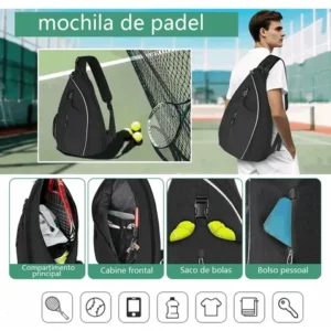Mochila Raqueteira Beach Tennis, Bolsa De Tênis Transversal Para Raquete, Bolsa De Padel Grande Com Compartimento Separado, Antirroubo E Impermeável, Versátil Para Tênis, Badminton, Ytonet 1340 Preto - Imagem 2