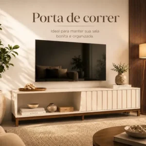Rack Bancada Para Tv Até 75 Aurora 1.8 Mobler 1 Porta Com Pés Design Sala Moderna Cor Pérola Metalizado/cinamomo Mel - Imagem 5