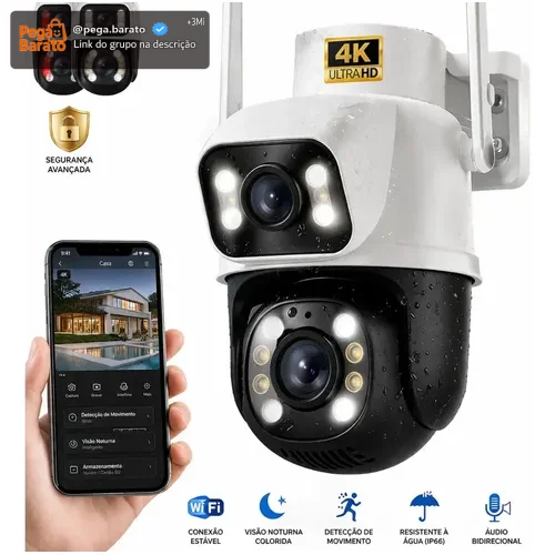 Câmera de Segurança Wi-Fi iCSee/Yoosee A28B 4K Dupla Lente Visão Noturna Colorida Full Hd Externa Prova D'água Ip66 Sensor Movimento Woosh