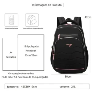 Mochila feminina, impermeável, reforçada, com capacidade para laptop de 15,6 polegadas, 24L, mochila para viagens diárias e para a escola - Imagem 3