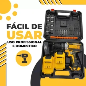 Parafusadeira Furadeira Impacto 3 Funções Sem Fio 2 Baterias Amarelo 50hz/60hz - Imagem 5