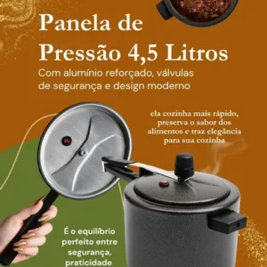 Panela de pressão 4,5 litros Alumínio Preta Segura Reforçada Cozimento Rápido Econômica Fechamento Interno - Imagem 3