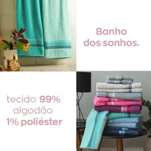 Jogo De Banho E Rosto 4 Pçs Algodão Venus Select Camesa Lisa Marinho Com Azul Claro - Imagem 3