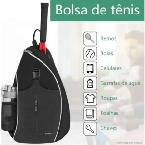 Mochila Raqueteira Beach Tennis, Bolsa De Tênis Transversal Para Raquete, Bolsa De Padel Grande Com Compartimento Separado, Antirroubo E Impermeável, Versátil Para Tênis, Badminton, Ytonet 1340 Preto - Imagem 7