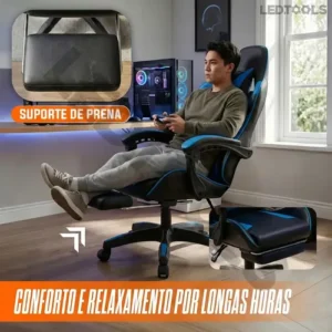 Cadeira Escritório Gamer Ergonômica Reclinável Com Apoio dos Pés Em Couro Azul - Imagem 10