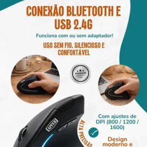 Mouse Vertical Ergonômico Sem Fio Recarregável Bluetooth e USB 2.4G – RGB, Silencioso, DPI Ajustável, Reduz Tensão no Pulso, Portátil e Confortável – Compatível com Notebook, PC, Windows e Mac - Apfer - Imagem 5