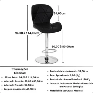 Banqueta Spin Estofada Giratória Com Regulagem De Altura Cor Preto - Imagem 2