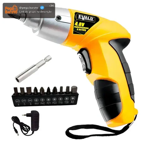 Parafusadeira Bateria 4,8v Torque 3 Nm Kit 12 Peças Evald EVS001 Cor Amarelo