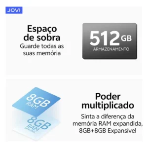 Smartphone Jovi Y31 512GB 16GB RAM (8+8GB RAM expansível) Câmera 50mp Bateria 7200mah - Preto - Imagem 9