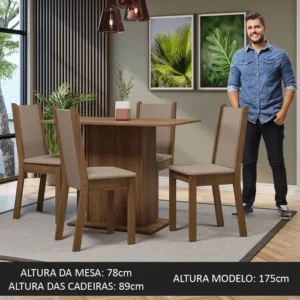 Sala De Jantar Mesa Tampo Madeira 4 Cadeiras Tina Madesa Rb Cor Bege Desenho do tecido das cadeiras Liso MDJA0401637QBE - Imagem 5