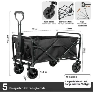 Carrinho Multiuso 150kg Dobrável Portátil Feira Reforçado - Imagem 7