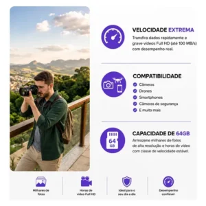 Cartão Memória 64gb Câmeras Segurança Fotográfica Drones - Imagem 3