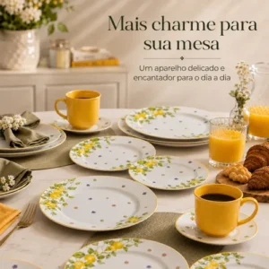 Aparelho Jogo De Jantar 16 Peças Porcelana Florido Limão - Imagem 3