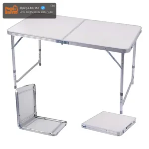Mesa Dobravel Vira Maleta Camping Praia 120cm X 60cm Retangular Branca Marca MFL - Imagem 1