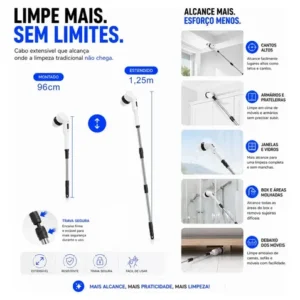 Escova De Limpeza Elétrica 9 Em 1 Giratória 360° Multiuso Esfregão Mop Recarregável Com Cabo Alongador Para Banheiro Cozinha Piso Azulejo Janela Rejunte Vidro - Imagem 2
