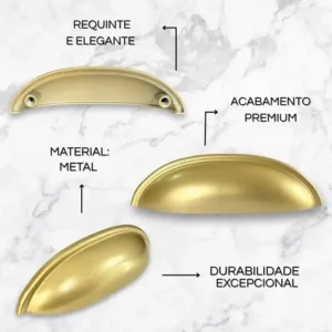 Kit 8 Puxador De Gavetas Armário Móveis Concha Dourado Fosco - Imagem 6