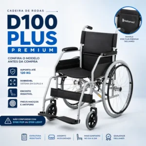 Cadeira De Rodas Dobrável Aço Resistente Desmontável 120kg - Imagem 3