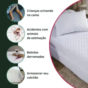 Protetor De Colchão Impermeável Casal Matelado Antialérgico Antiácaro Resistente A Líquidos Toque Macio Branco - Imagem 5