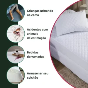 Protetor De Colchão Impermeável Casal Matelado Antialérgico Antiácaro Resistente A Líquidos Toque Macio Branco - Imagem 5