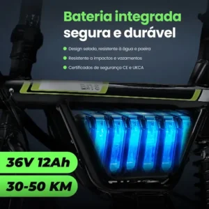 Bicicleta Elétrica Xroymexroy EB1S 500W 36V 12Ah 50km Dobrável com LED, Suspensão Traseira, Display LCD Horizontale e USB - Imagem 6
