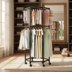Cabideiro Hexagonal Haste Dupla Com Rodízios Para Roupas - Imagem 10