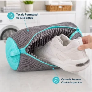 Kit 2 Sacos Para Lavar Tênis E Sapatos Em Máquina De Lavar – Saco Telado Anti-Impacto Com Fechamento Em Zíper - Imagem 5