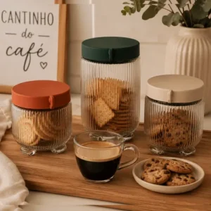 Kit 3 Potes Vidro Herméticos Gire Trava Organizador Cozinha - Imagem 8