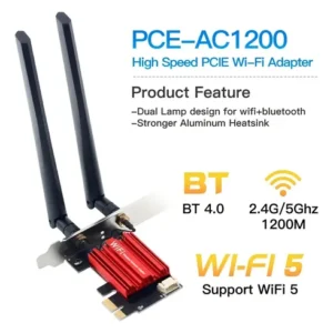 Placa De Rede WiFi PCI-E Fenvi AC1200 Dual Band 2.4G/5G Antena Dupla - Imagem 2