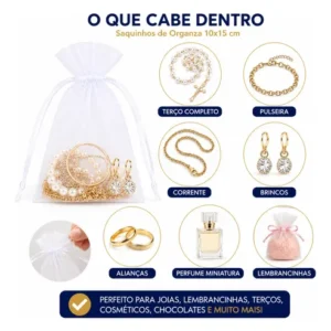 Kit 100 Saco Organza Tule 10x15 Saquinho Branco Lembrancinha - Imagem 5