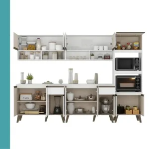 Armário De Cozinha Completa Modulada 270cm Com Armário E Balcão Atlanta Total Carraro Branca - Imagem 6