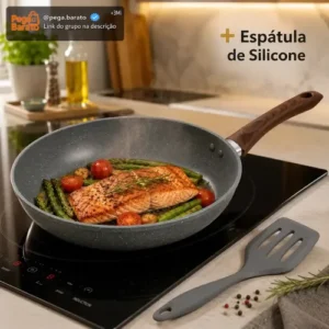 Frigideira de Indução Cerâmica Antiaderente Grande Não Gruda Frita Sem Óleo Fogão a Gás Indução Cooktop Elétrico Panela 24cm Cinza Carneiri - Imagem 1